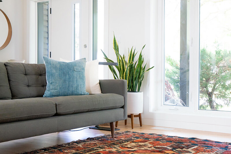 A family room staged for potential homebuyers