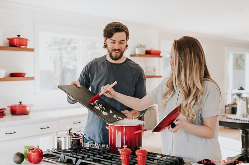 First time homebuyers in their kitchen