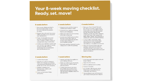 Eight week home moving checklist.