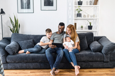 A family on a tablet