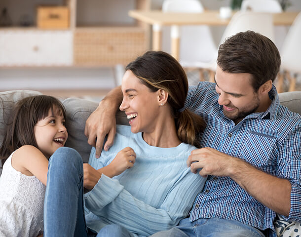 A family together in their new home